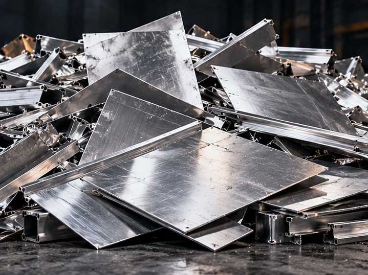 Flat aluminum sheet scrap pieces stacked together