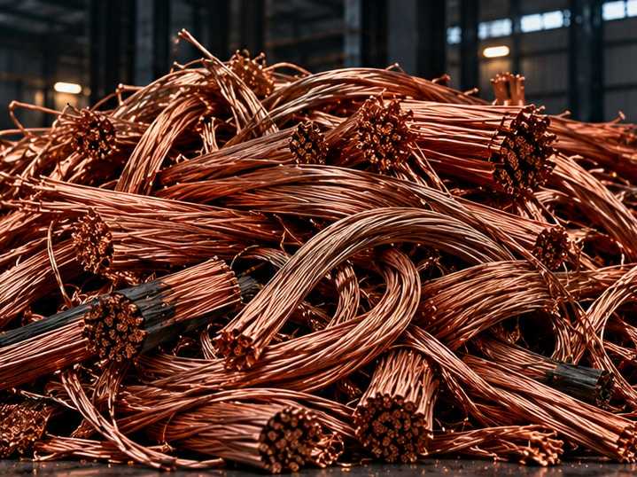 Bundles of bright stripped copper cable scrap